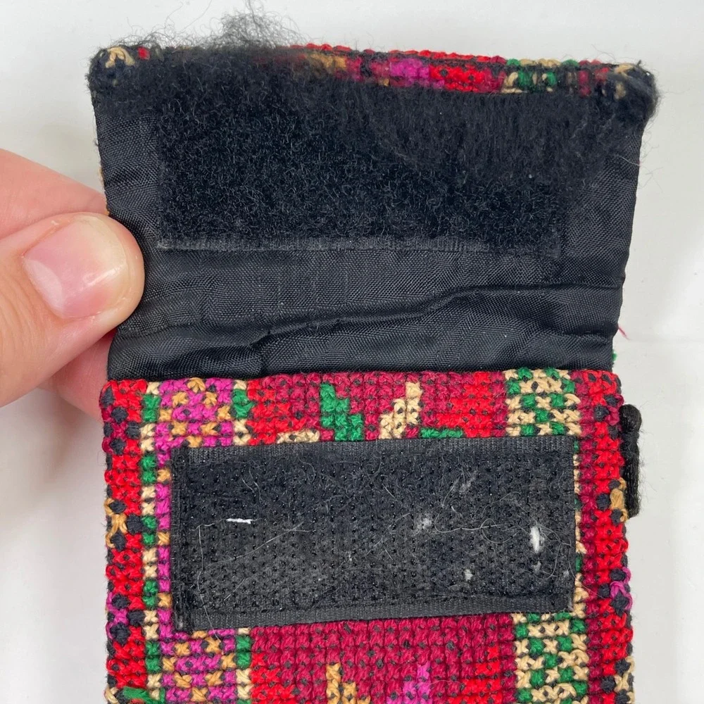 Vintage Needlepoint Floral Eyeglass Case Pouch Red Multi Cross Stitch Boho
